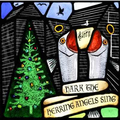 ... Another panel for Christmas. The background for these singing fish is Hastings' famous net houses