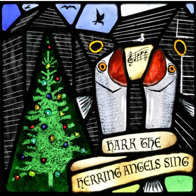 ... Another panel for Christmas. The background for these singing fish is Hastings' famous net houses