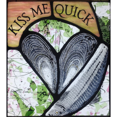 On the first floor landing of our house, all the doors have small stolen-light windows. This was for our bedroom door.